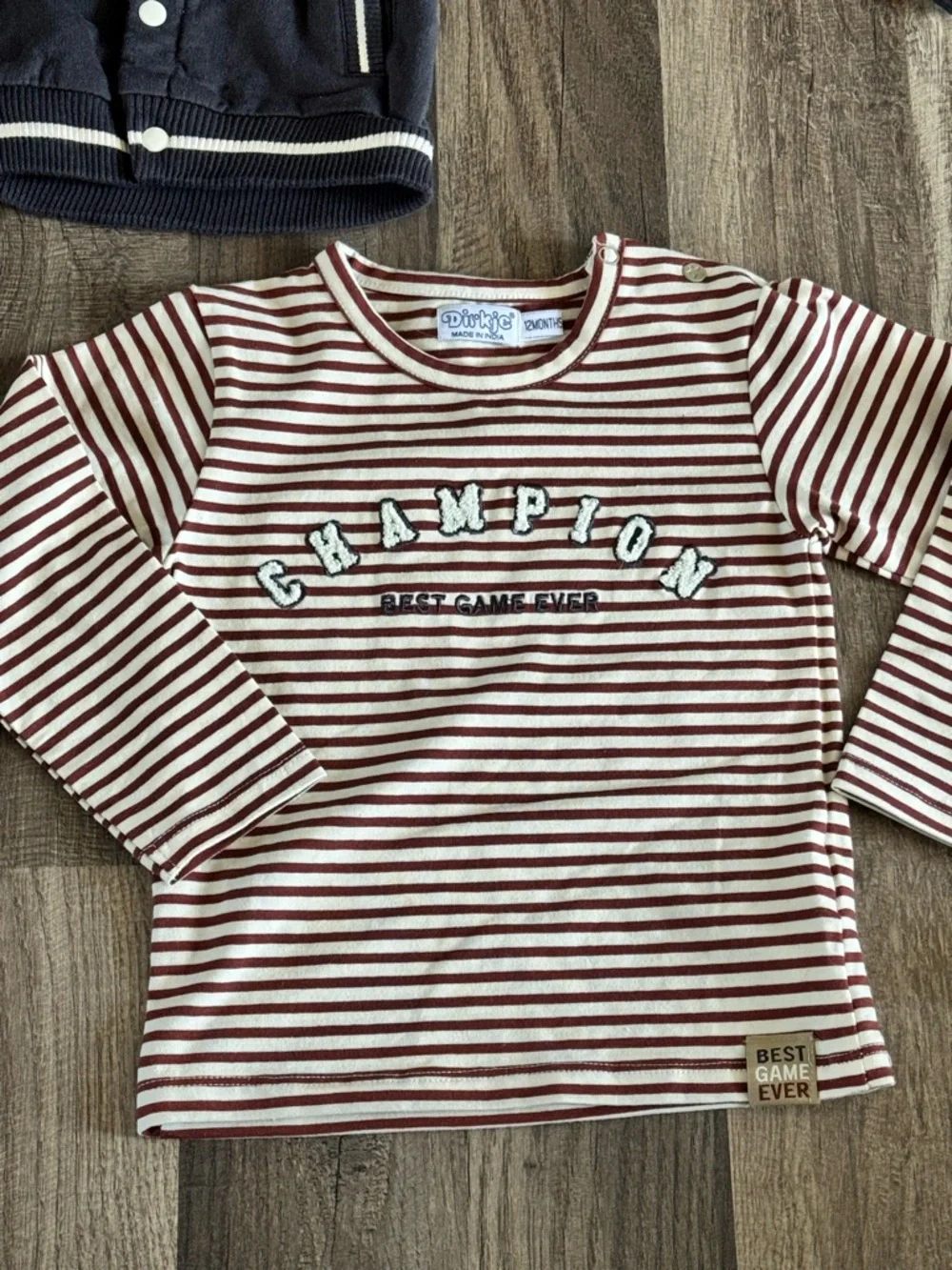 Kids Navy Varsity Jacket & Joggers with Striped Tee - Picture 3 of 5